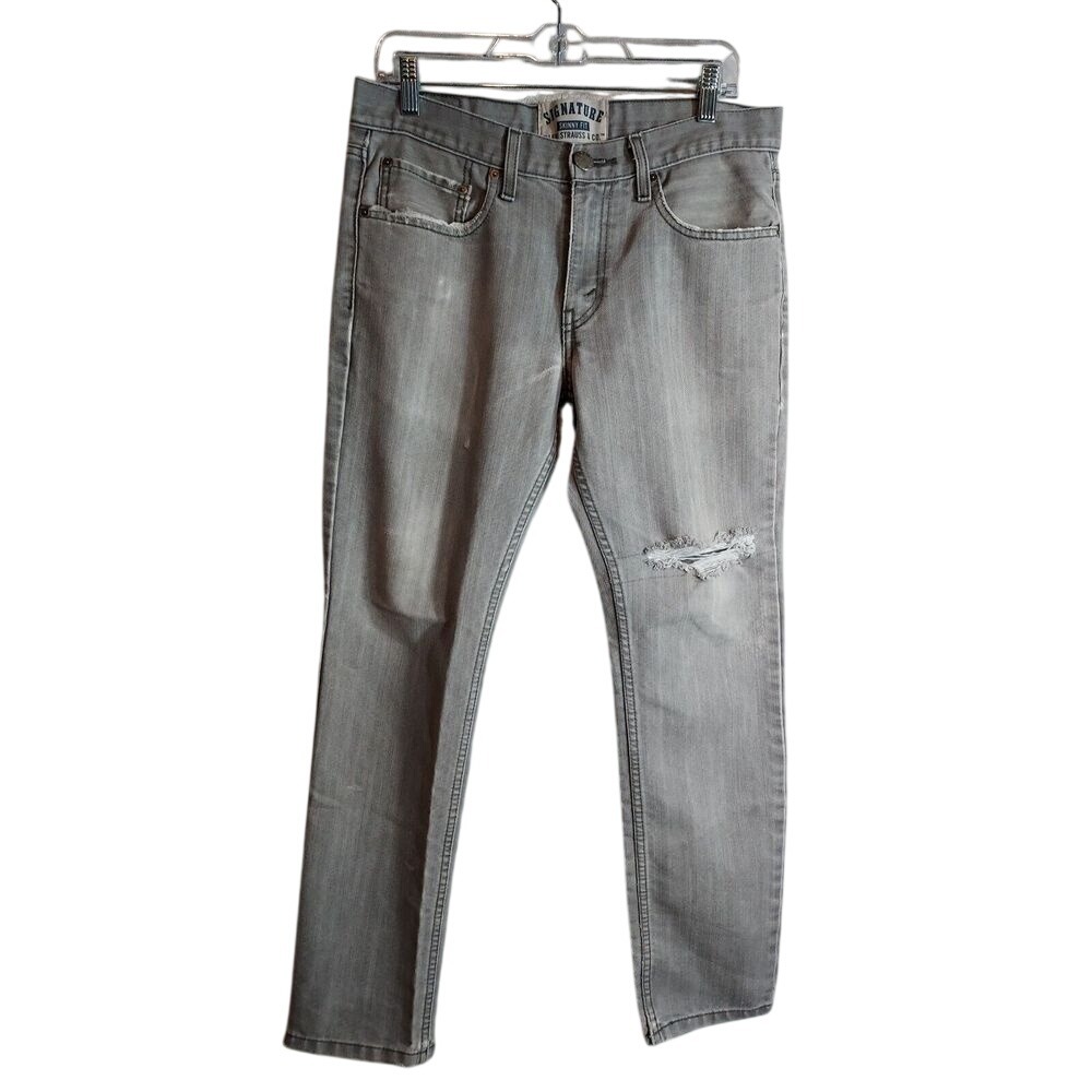 Signature by Levi Strauss & Co Mens Skinny Fit Gray Distressed Jeans Streetwear
